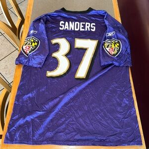 Purple Deion Sanders Ravens Jersey Reebok Size Large Number 37
